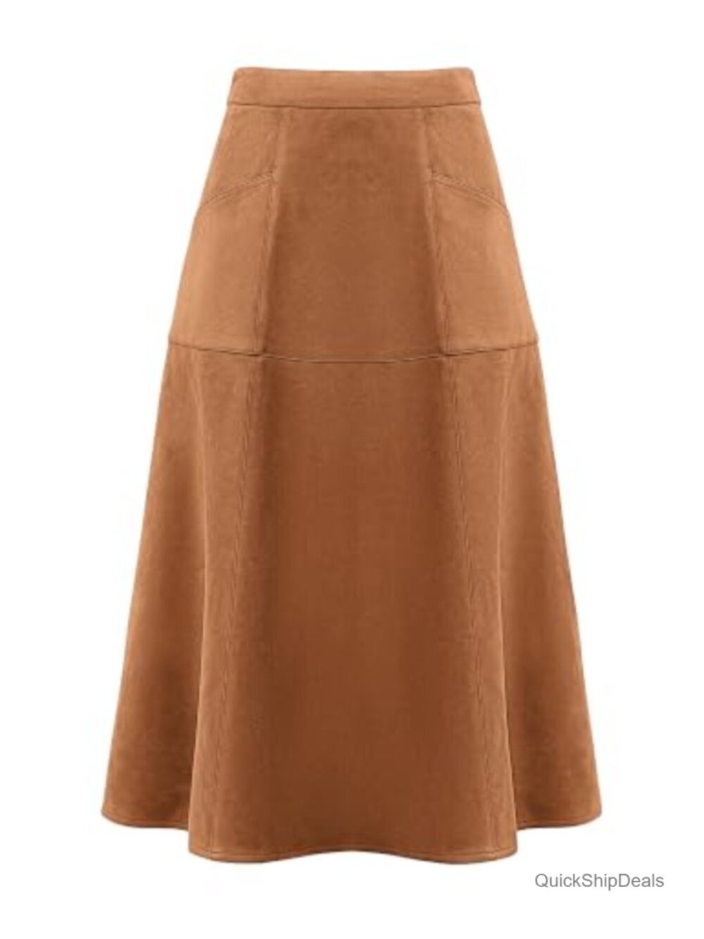 High Waist Faux Suede A-Line Midi Skirt with Pockets
